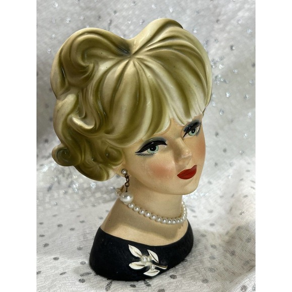 VINTAGE NAPCOWARE C7472 Lady Head Vase, Earrings & Necklace - Picture 7 of 10